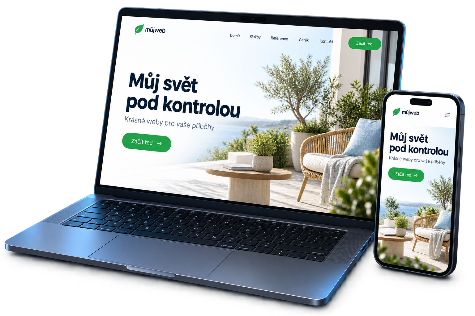 Ukázka stejného webu na notebooku a mobilním telefonu