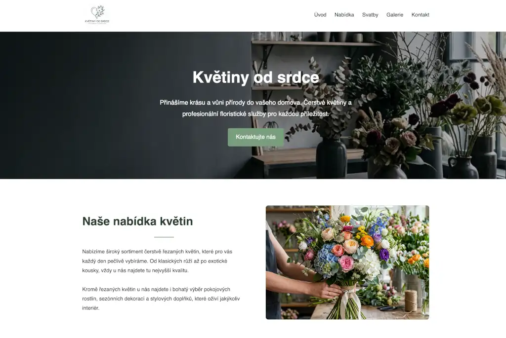 Ukázka webu Květiny od srdce s nabídkou květin